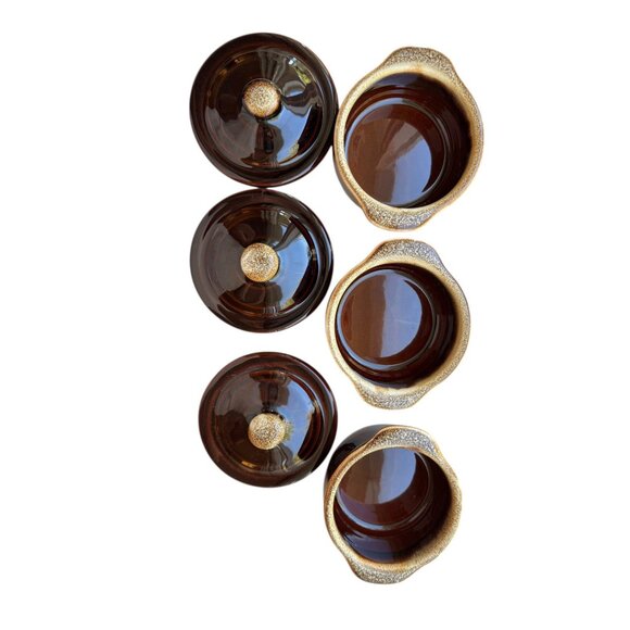 Vintage Brown Glazed Stoneware Mini Casserole Dishes With Lids – Set of 3 - Picture 3 of 4